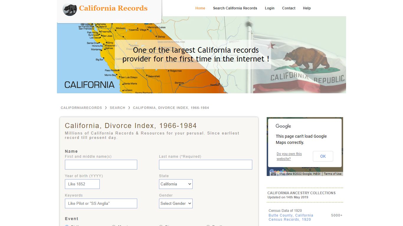 California, Divorce Index, 1966-1984 | California Records